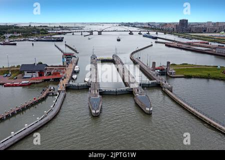 Luftaufnahme aus den Oranje Schleusen in Amsterdam, Niederlande Stockfoto