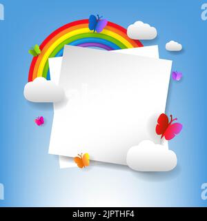 Banner Mit Wolke Und Schmetterling Mit Verlaufsgitter, Vektorgrafik Stockfoto