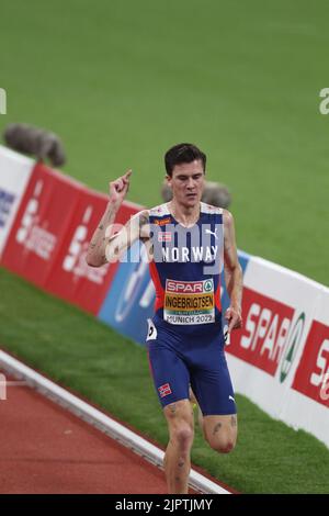 Nicht Angegeben. 17. August 2022. MÜNCHEN, DEUTSCHLAND - 16. AUGUST: Der Norweger Jakob Ingebrigtsen tritt am 6. Tag der Europameisterschaft München 2022 im Olympiapark am 16. August 2022 in München beim Leichtathletik-Finale der Männer 5000m an. (Foto von Arthur Thill/ATPImages) (Arthur Thill/ATP/SPP) Quelle: SPP Sport Press Foto. /Alamy Live News Stockfoto