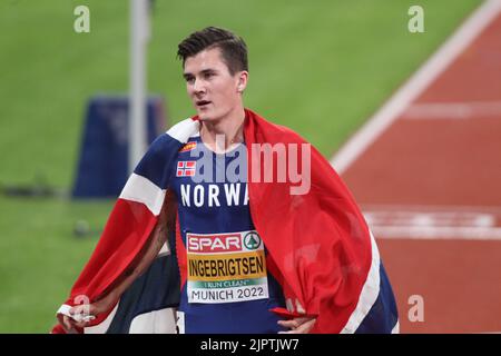 Nicht Angegeben. 17. August 2022. MÜNCHEN, DEUTSCHLAND - 16. AUGUST: Der Norweger Jakob Ingebrigtsen tritt am 6. Tag der Europameisterschaft München 2022 im Olympiapark am 16. August 2022 in München beim Leichtathletik-Finale der Männer 5000m an. (Foto von Arthur Thill/ATPImages) (Arthur Thill/ATP/SPP) Quelle: SPP Sport Press Foto. /Alamy Live News Stockfoto