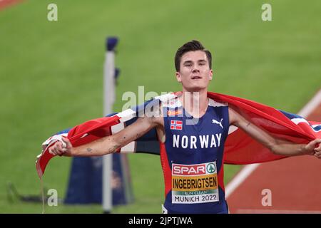 Nicht Angegeben. 17. August 2022. MÜNCHEN, DEUTSCHLAND - 16. AUGUST: Der Norweger Jakob Ingebrigtsen tritt am 6. Tag der Europameisterschaft München 2022 im Olympiapark am 16. August 2022 in München beim Leichtathletik-Finale der Männer 5000m an. (Foto von Arthur Thill/ATPImages) (Arthur Thill/ATP/SPP) Quelle: SPP Sport Press Foto. /Alamy Live News Stockfoto