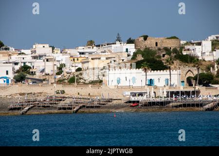 Blick auf die Stadt und die Freiheitsvillen von santa maria di Leuca, Region Apulien, Italien Stockfoto