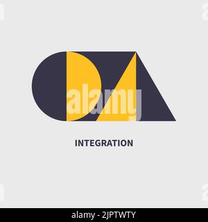 Integration abstraktes Logo, integriert drei Formen. Geometrisches Business-Symbol. Akquisitionskonzept. Vektorgrafik Stock Vektor