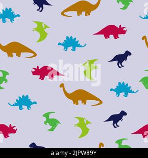 Niedliche Dinosaurier Nahtloses Muster. Vektor-Hintergrund mit Dinosaurier Silhouetten Stock Vektor