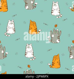 Nahtloses Muster mit niedlichen Katzen. Vektor-Hintergrund mit Cartoon Kätzchen. Lustige Doodle Tapete Stock Vektor