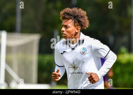 Swansea, Wales. 20. August 2022. Aimar Govea von Swansea City unter 18s Jahren während des Spiels der Professional Development League zwischen Swansea City unter 18 und Coventry City unter 18 Jahren an der Swansea City Academy in Swansea, Wales, Großbritannien am 20. August 2022. Quelle: Duncan Thomas/Majestic Media/Alamy Live News. Stockfoto
