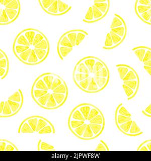 Aquarell-Zitronenmuster. Vektorhintergrund mit Zitronenscheiben isoliert auf Weiß. Zitrustapete Stock Vektor