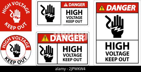 Warnhinweis Hochspannungs-Warnschild Auf Weißem Hintergrund Stock Vektor