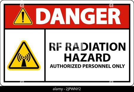 Gefahr HF-Strahlungsgefahr nur autorisiertes Schild auf weißem Hintergrund Stock Vektor