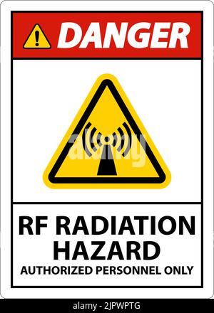 Gefahr HF-Strahlungsgefahr nur autorisiertes Schild auf weißem Hintergrund Stock Vektor