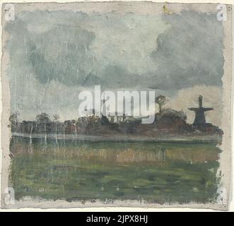 Theo van Doesburg - Landschap met molen en kerk Stockfoto