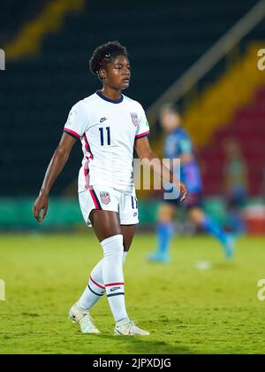 Alajuela, Costa Rica. 17. August 2022. Alajuela, Costa Rica, August 17. 2022: Simone Jackson (11 USA) schaut während des FIFA U20 Frauen-Fußballspiels Costa Rica 2022 zwischen den USA und Japan auf Morera Soto in Alajuela, Costa Rica. (Daniela Porcelli/SPP) Quelle: SPP Sport Press Foto. /Alamy Live News Stockfoto