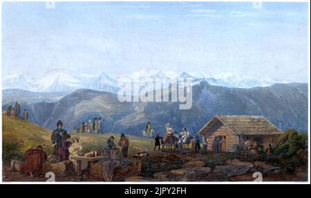 Thomas Ender - Aussicht Vom Gamskarlkogl Auf Die Salzburger Gletscher Bey Hof-Gastein Retusche Auf Papierfarbe Stockfoto