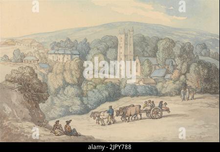 Thomas Rowlandson - Blick auf die Kirche und das Dorf St. Cue, Cornwall Stockfoto