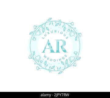 AR Initialen Brief Hochzeit Monogramm Logos Vorlage, handgezeichnete moderne minimalistische und florale Vorlagen für Einladungskarten, Save the Date, elegant Stock Vektor