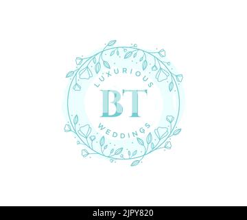 BT Initials Letter Hochzeitsmonogramm Logos Vorlage, handgezeichnete moderne minimalistische und florale Vorlagen für Einladungskarten, Save the Date, elegant Stock Vektor