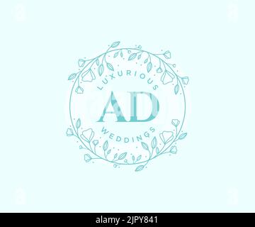 AD Initials Letter Hochzeit Monogramm Logos Vorlage, handgezeichnete moderne minimalistische und florale Vorlagen für Einladungskarten, Save the Date, elegant Stock Vektor