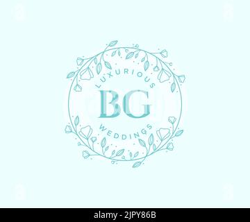 BG Initialen Brief Hochzeit Monogramm Logos Vorlage, handgezeichnete moderne minimalistische und florale Vorlagen für Einladungskarten, Save the Date, elegant Stock Vektor