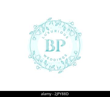 BP Initials Letter Hochzeit Monogramm Logos Vorlage, handgezeichnete moderne minimalistische und florale Vorlagen für Einladungskarten, Save the Date, elegant Stock Vektor