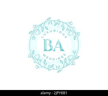 BA Initialen Brief Hochzeit Monogramm Logos Vorlage, handgezeichnete moderne minimalistische und florale Vorlagen für Einladungskarten, Save the Date, elegant Stock Vektor