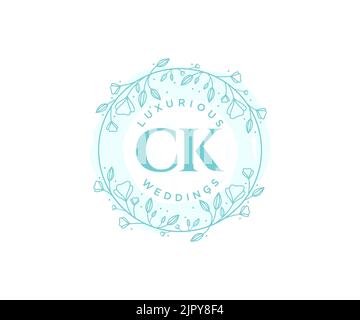 CK Initialen Brief Hochzeit Monogramm Logos Vorlage, handgezeichnete moderne minimalistische und florale Vorlagen für Einladungskarten, Save the Date, elegant Stock Vektor