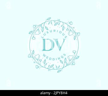 DV Initialen Brief Hochzeit Monogramm Logos Vorlage, handgezeichnete moderne minimalistische und florale Vorlagen für Einladungskarten, Save the Date, elegant Stock Vektor