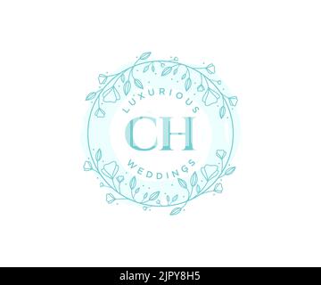 CH Initialen Brief Hochzeit Monogramm Logos Vorlage, handgezeichnete moderne minimalistische und florale Vorlagen für Einladungskarten, Save the Date, elegant Stock Vektor