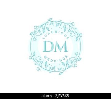 DM Initialen Brief Hochzeit Monogramm Logos Vorlage, handgezeichnete moderne minimalistische und florale Vorlagen für Einladungskarten, Save the Date, elegant Stock Vektor