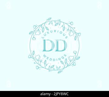 DD Initials Letter Hochzeit Monogramm Logos Vorlage, handgezeichnete moderne minimalistische und florale Vorlagen für Einladungskarten, Save the Date, elegant Stock Vektor