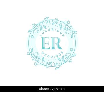 ER Initialen Brief Hochzeit Monogramm Logos Vorlage, handgezeichnete moderne minimalistische und florale Vorlagen für Einladungskarten, Save the Date, elegant Stock Vektor