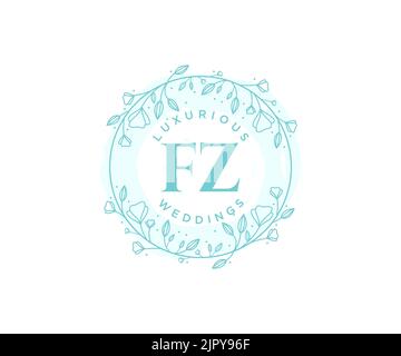 FZ Initialen Brief Hochzeit Monogramm Logos Vorlage, handgezeichnete moderne minimalistische und florale Vorlagen für Einladungskarten, Save the Date, elegant Stock Vektor