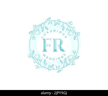 FR Initialen Brief Hochzeit Monogramm Logos Vorlage, handgezeichnete moderne minimalistische und florale Vorlagen für Einladungskarten, Save the Date, elegant Stock Vektor