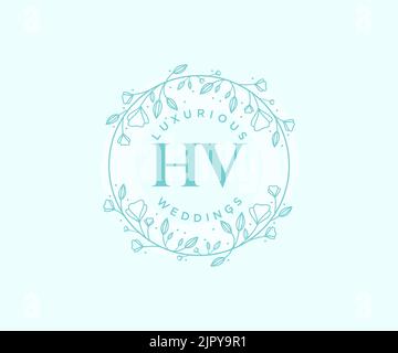 HV Initialen Brief Hochzeit Monogramm Logos Vorlage, handgezeichnete moderne minimalistische und florale Vorlagen für Einladungskarten, Save the Date, elegant Stock Vektor