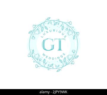 GT Initialen Brief Hochzeit Monogramm Logos Vorlage, handgezeichnete moderne minimalistische und florale Vorlagen für Einladungskarten, Save the Date, elegant Stock Vektor