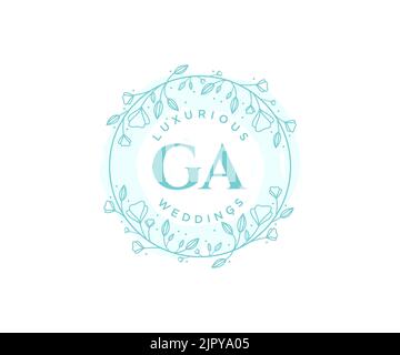 GA Initialen Brief Hochzeit Monogramm Logos Vorlage, handgezeichnete moderne minimalistische und florale Vorlagen für Einladungskarten, Save the Date, elegant Stock Vektor