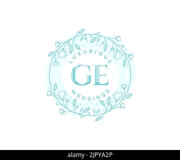 GE Initials Letter Hochzeit Monogramm Logos Vorlage, handgezeichnete moderne minimalistische und florale Vorlagen für Einladungskarten, Save the Date, elegant Stock Vektor