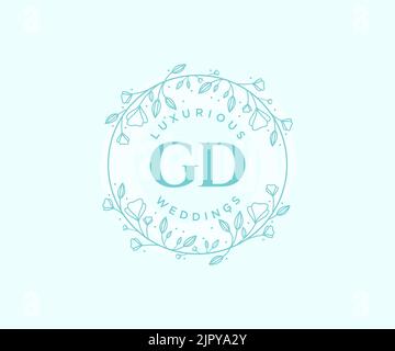 GD Initialen Brief Hochzeit Monogramm Logos Vorlage, handgezeichnete moderne minimalistische und florale Vorlagen für Einladungskarten, Save the Date, elegant Stock Vektor