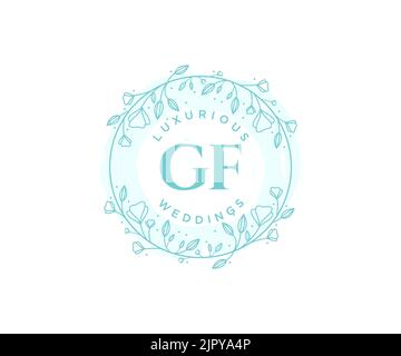 GF Initials Letter Hochzeitslogo-Vorlage, handgezeichnete moderne minimalistische und florale Vorlagen für Einladungskarten, Save the Date, elegant Stock Vektor