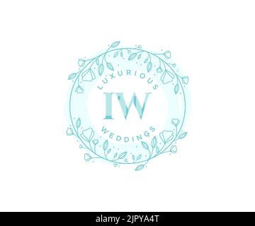 IW Initialen Brief Hochzeit Monogramm Logos Vorlage, handgezeichnete moderne minimalistische und florale Vorlagen für Einladungskarten, Save the Date, elegant Stock Vektor