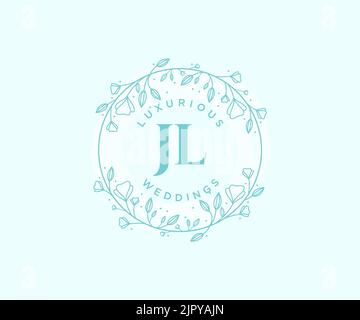 JL Initials Letter Hochzeit Monogramm Logos Vorlage, handgezeichnete moderne minimalistische und florale Vorlagen für Einladungskarten, Save the Date, elegant Stock Vektor