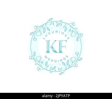 KF Initialen Brief Hochzeit Monogramm Logos Vorlage, handgezeichnete moderne minimalistische und florale Vorlagen für Einladungskarten, Save the Date, elegant Stock Vektor