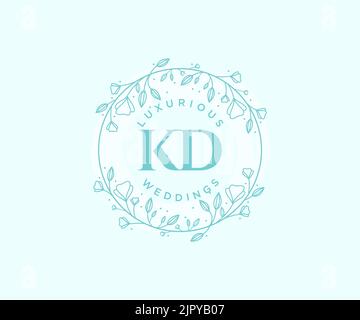 KD Initials Letter Hochzeit Monogramm Logos Vorlage, handgezeichnete moderne minimalistische und florale Vorlagen für Einladungskarten, Save the Date, elegant Stock Vektor