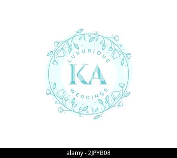 KA Initialen Brief Hochzeit Monogramm Logos Vorlage, handgezeichnete moderne minimalistische und florale Vorlagen für Einladungskarten, Save the Date, elegant Stock Vektor