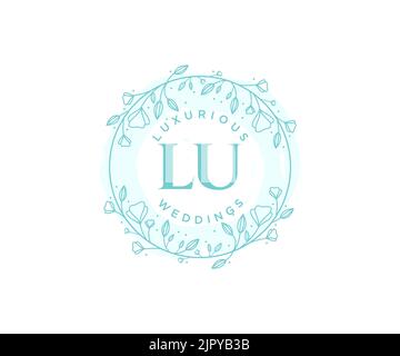 LU Initialen Brief Hochzeit Monogramm Logos Vorlage, handgezeichnete moderne minimalistische und florale Vorlagen für Einladungskarten, Save the Date, elegant Stock Vektor