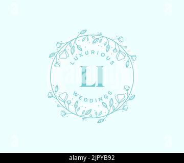 LI Initialen Brief Hochzeit Monogramm Logos Vorlage, handgezeichnete moderne minimalistische und florale Vorlagen für Einladungskarten, Save the Date, elegant Stock Vektor