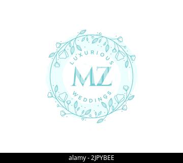 MZ Initialen Brief Hochzeit Monogramm Logos Vorlage, handgezeichnete moderne minimalistische und florale Vorlagen für Einladungskarten, Save the Date, elegant Stock Vektor