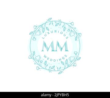 MM Initialen Brief Hochzeit Monogramm Logos Vorlage, handgezeichnete moderne minimalistische und florale Vorlagen für Einladungskarten, Save the Date, elegant Stock Vektor