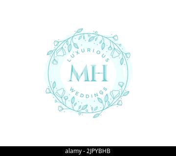 MH Initialen Brief Hochzeit Monogramm Logos Vorlage, handgezeichnete moderne minimalistische und florale Vorlagen für Einladungskarten, Save the Date, elegant Stock Vektor