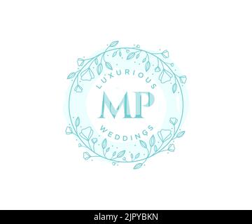 MP Initialen Brief Hochzeit Monogramm Logos Vorlage, handgezeichnete moderne minimalistische und florale Vorlagen für Einladungskarten, Save the Date, elegant Stock Vektor