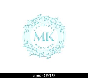 MK Initialen Brief Hochzeit Monogramm Logos Vorlage, handgezeichnete moderne minimalistische und florale Vorlagen für Einladungskarten, Save the Date, elegant Stock Vektor